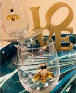 Rachel Zoe Jeweled Bee Stemless Wine Glasses (Set of 2)