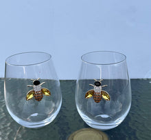 Load image into Gallery viewer, Rachel Zoe Jeweled Bee Stemless Wine Glasses (Set of 2)
