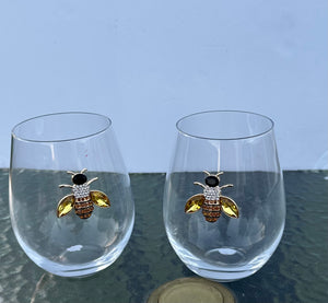 Rachel Zoe Jeweled Bee Stemless Wine Glasses (Set of 2)