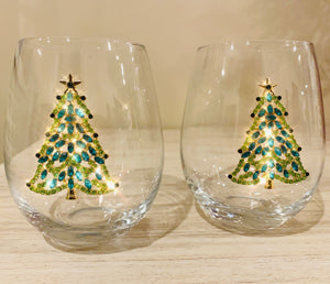 Jeweled Christmas Tree Glasses - Touch of Glam Home Decor