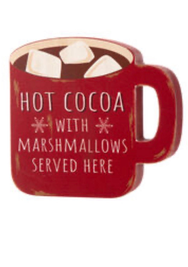 Hot Cocoa with Marshmallows Served Here wooden block. - Touch of Glam Home Decor