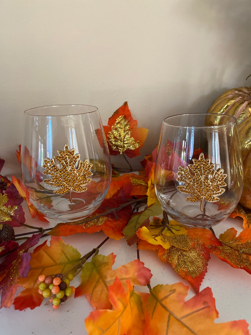 Fall Leaves Stemless Wineglasses - Touch of Glam Home Decor